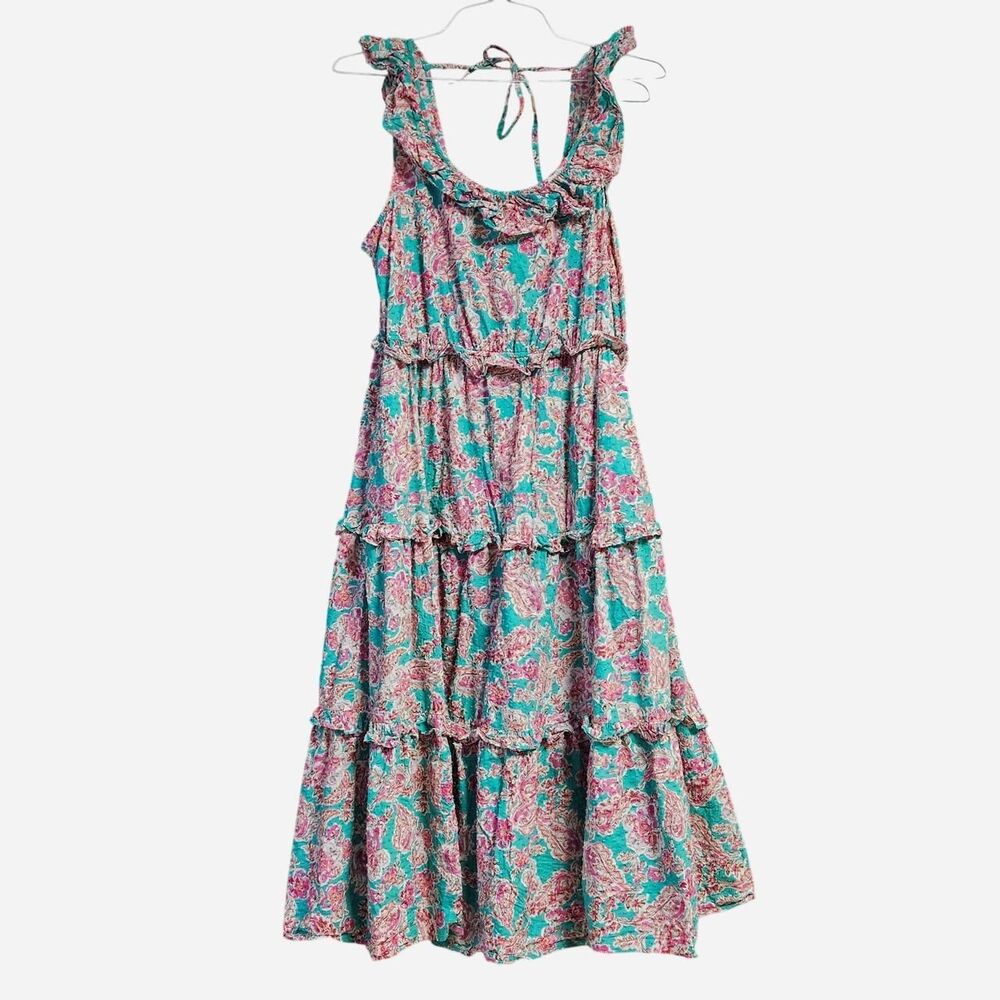 cottagecore coastal J. Crew Factory teal pink green dress